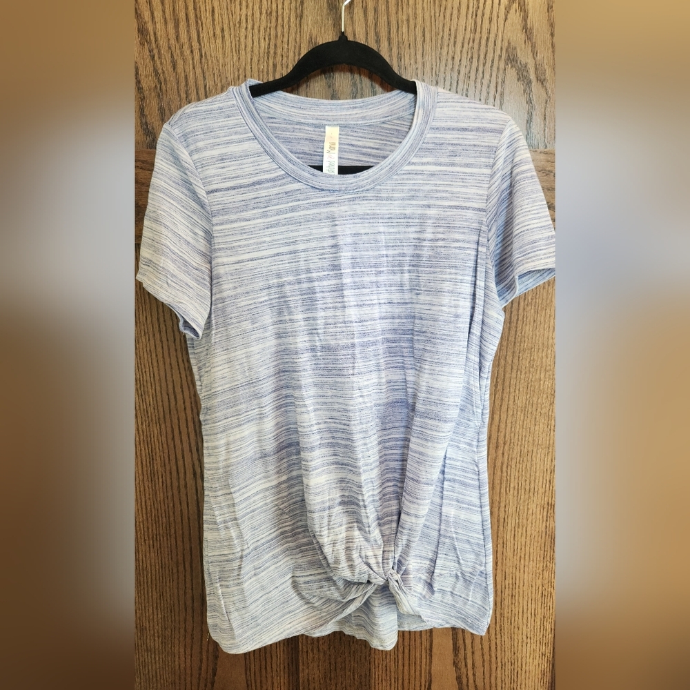 Latched Mama Light Blue Striped Short Sleeve Knot Tee